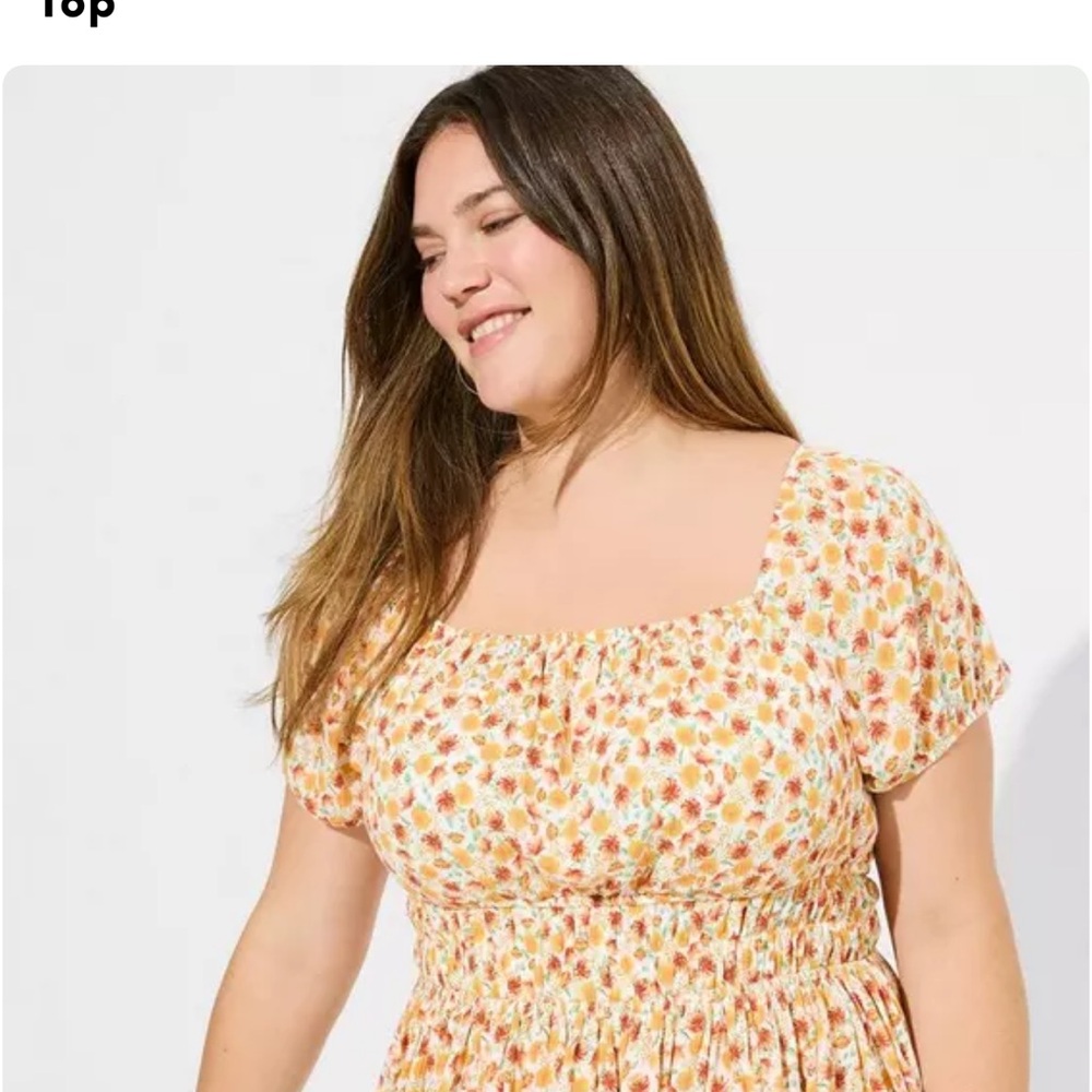 Torrid Yellow Puff Sleeve Smocked Blouse